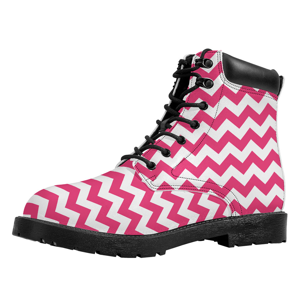 Pink And White Chevron Pattern Print Work Boots
