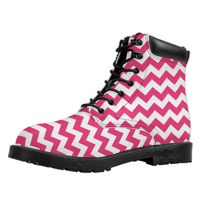 Pink And White Chevron Pattern Print Work Boots