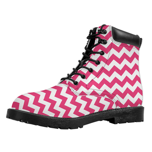 Pink And White Chevron Pattern Print Work Boots