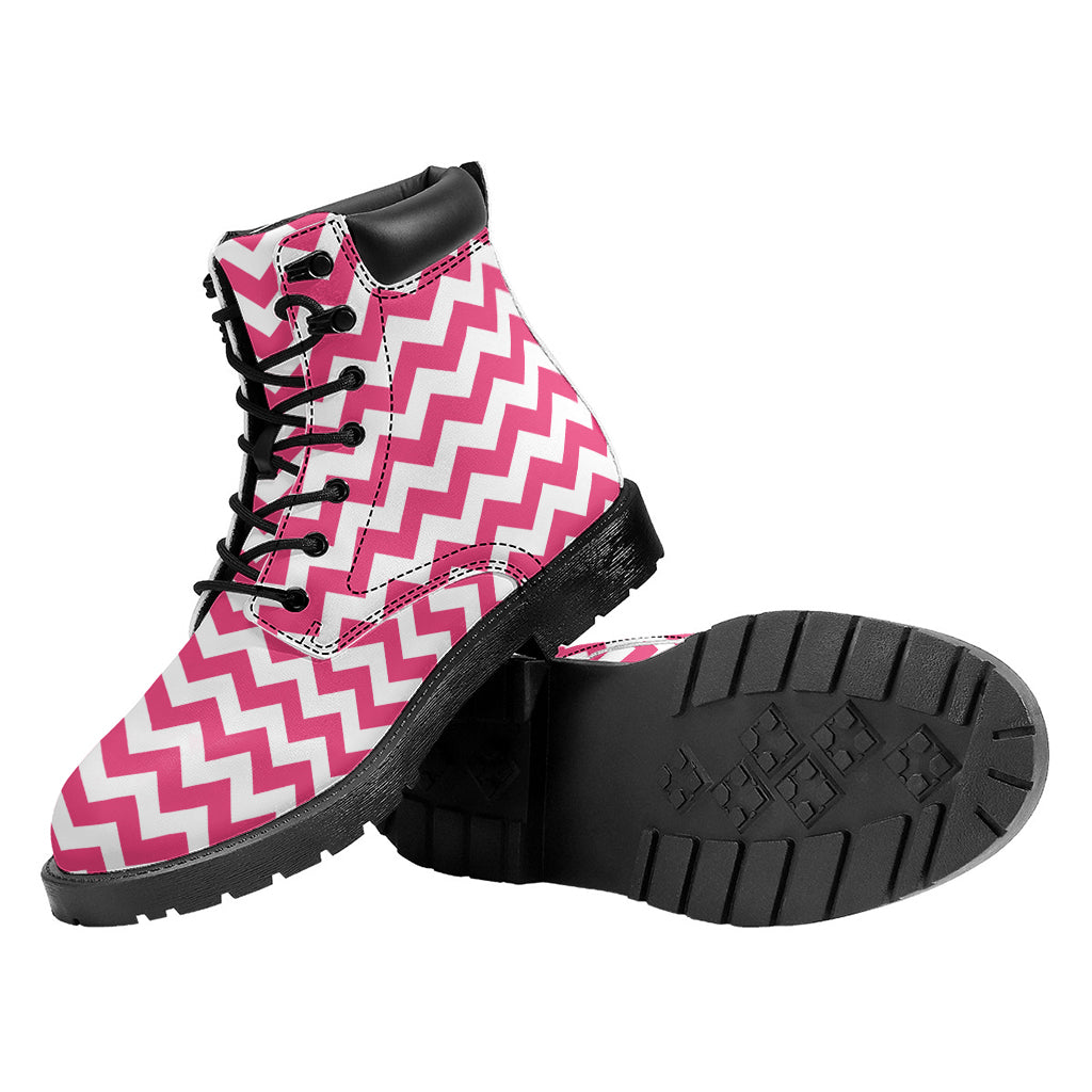 Pink And White Chevron Pattern Print Work Boots
