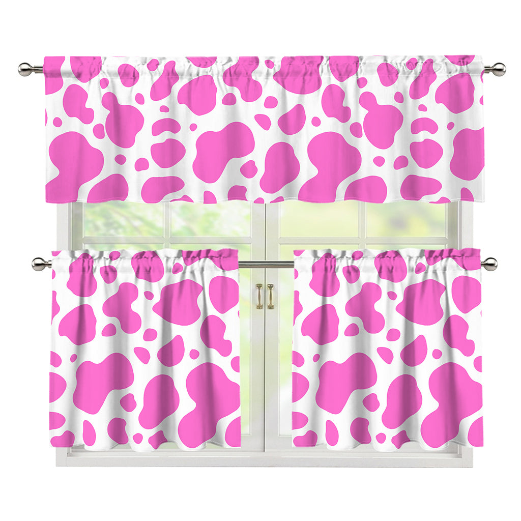 Pink And White Cow Print 3 Piece Kitchen Curtains