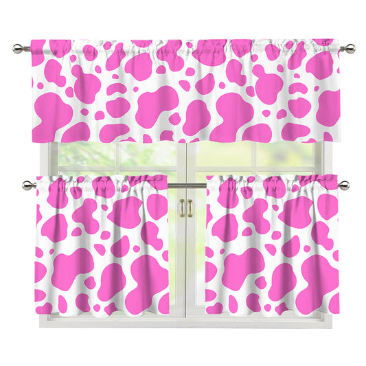 Pink And White Cow Print 3 Piece Kitchen Curtains