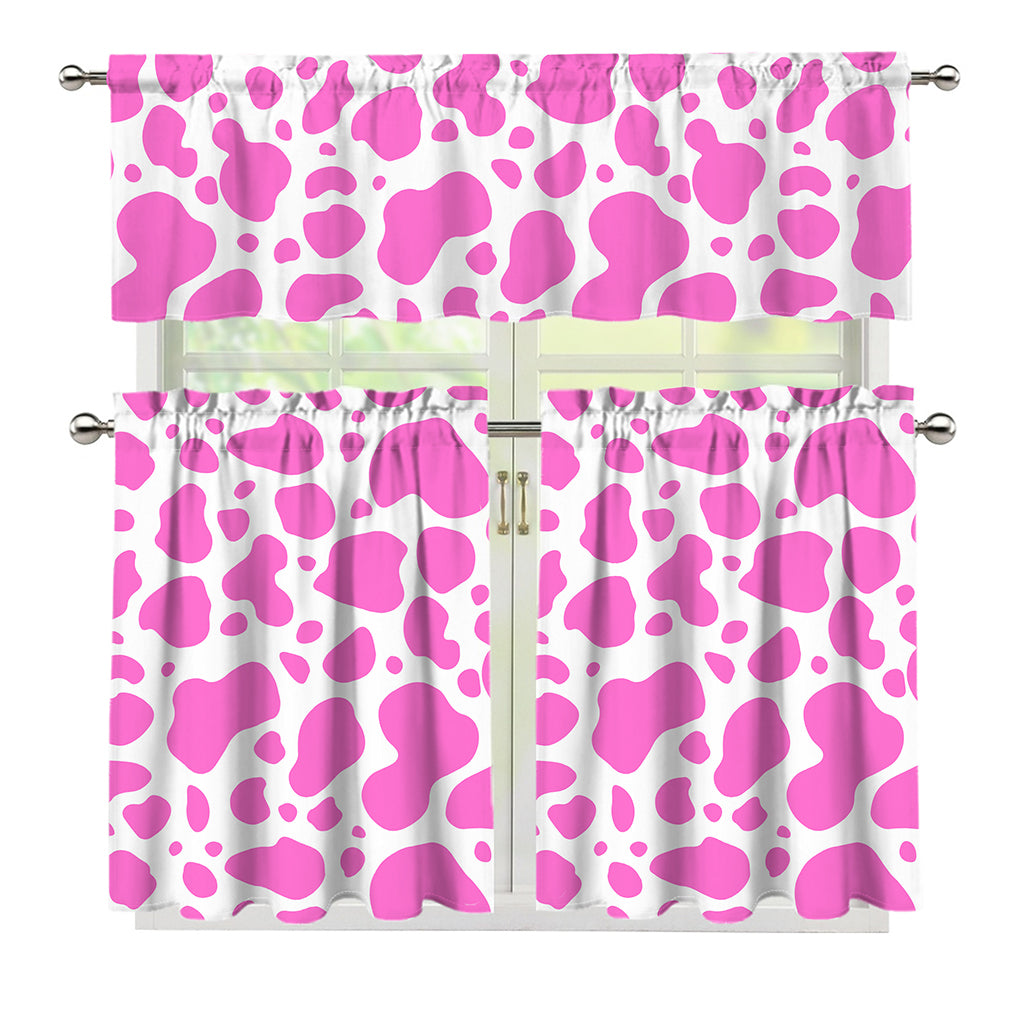 Pink And White Cow Print 3 Piece Kitchen Curtains