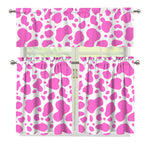 Pink And White Cow Print 3 Piece Kitchen Curtains