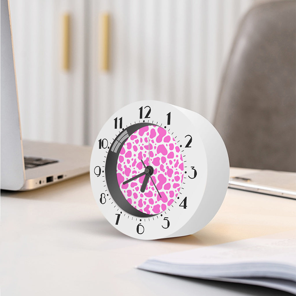 Pink And White Cow Print Alarm Clock