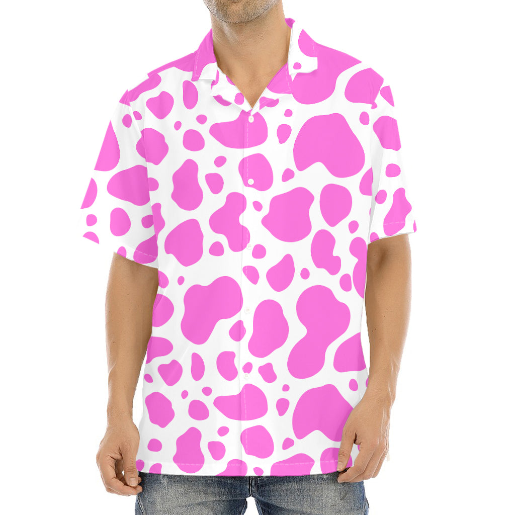 Pink And White Cow Print Aloha Shirt
