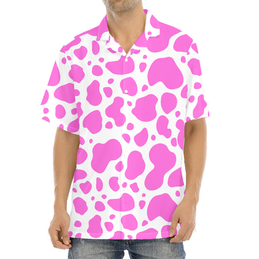 Pink And White Cow Print Aloha Shirt