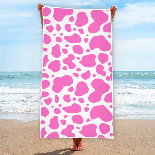 Pink And White Cow Print Beach Towel