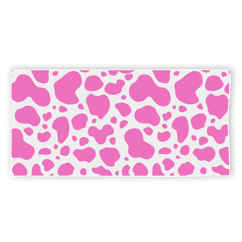 Pink And White Cow Print Beach Towel