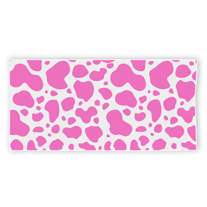 Pink And White Cow Print Beach Towel