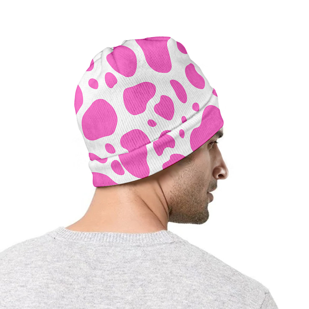 Pink And White Cow Print Beanie