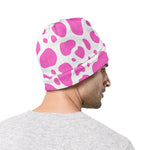 Pink And White Cow Print Beanie