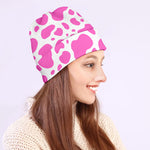 Pink And White Cow Print Beanie