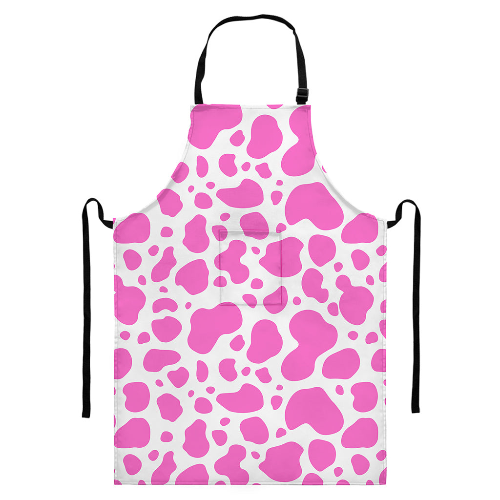 Pink And White Cow Print Bib Apron With Pocket