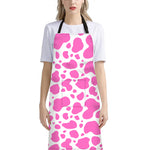 Pink And White Cow Print Bib Apron With Pocket