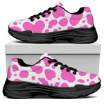 Pink And White Cow Print Black Chunky Shoes