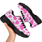 Pink And White Cow Print Black Chunky Shoes