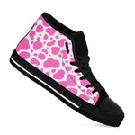 Pink And White Cow Print Black High Top Sneakers