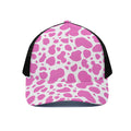 Pink And White Cow Print Black Mesh Trucker Hat