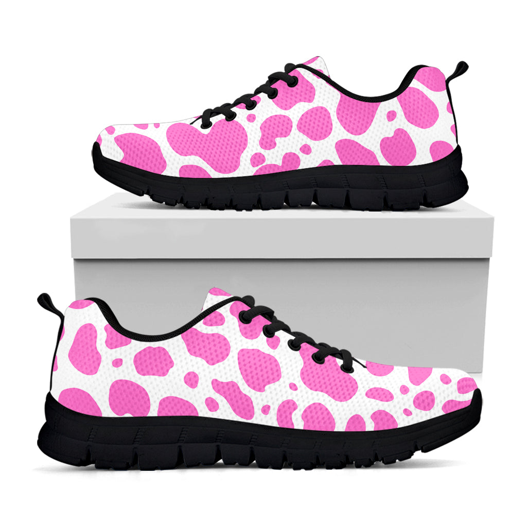 Pink And White Cow Print Black Running Shoes