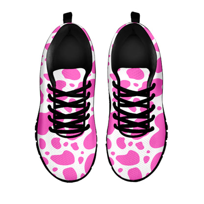 Pink And White Cow Print Black Running Shoes