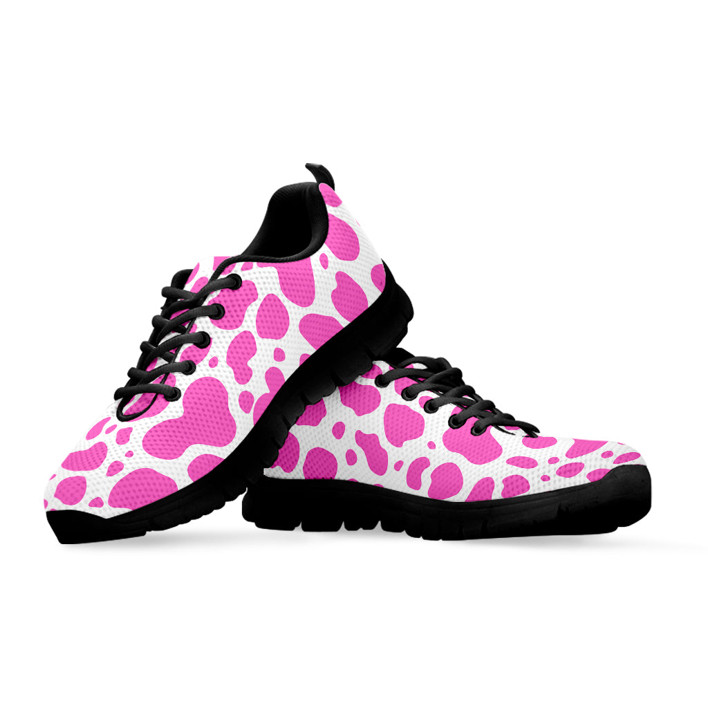Pink And White Cow Print Black Running Shoes