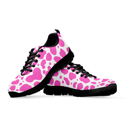 Pink And White Cow Print Black Running Shoes