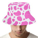 Pink And White Cow Print Bucket Hat