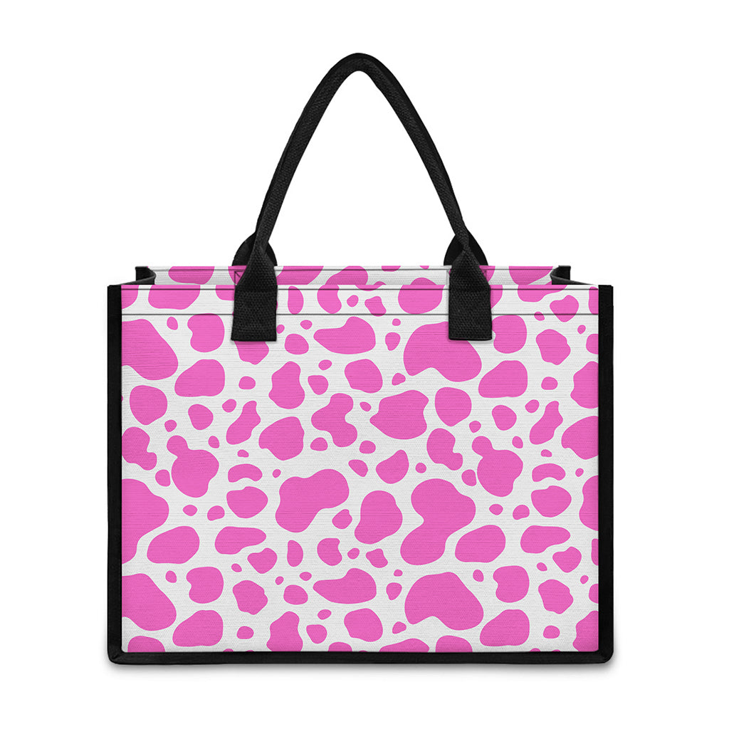 Pink And White Cow Print Canvas Tote Bag