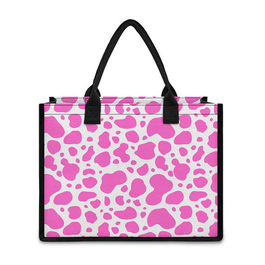 Pink And White Cow Print Canvas Tote Bag