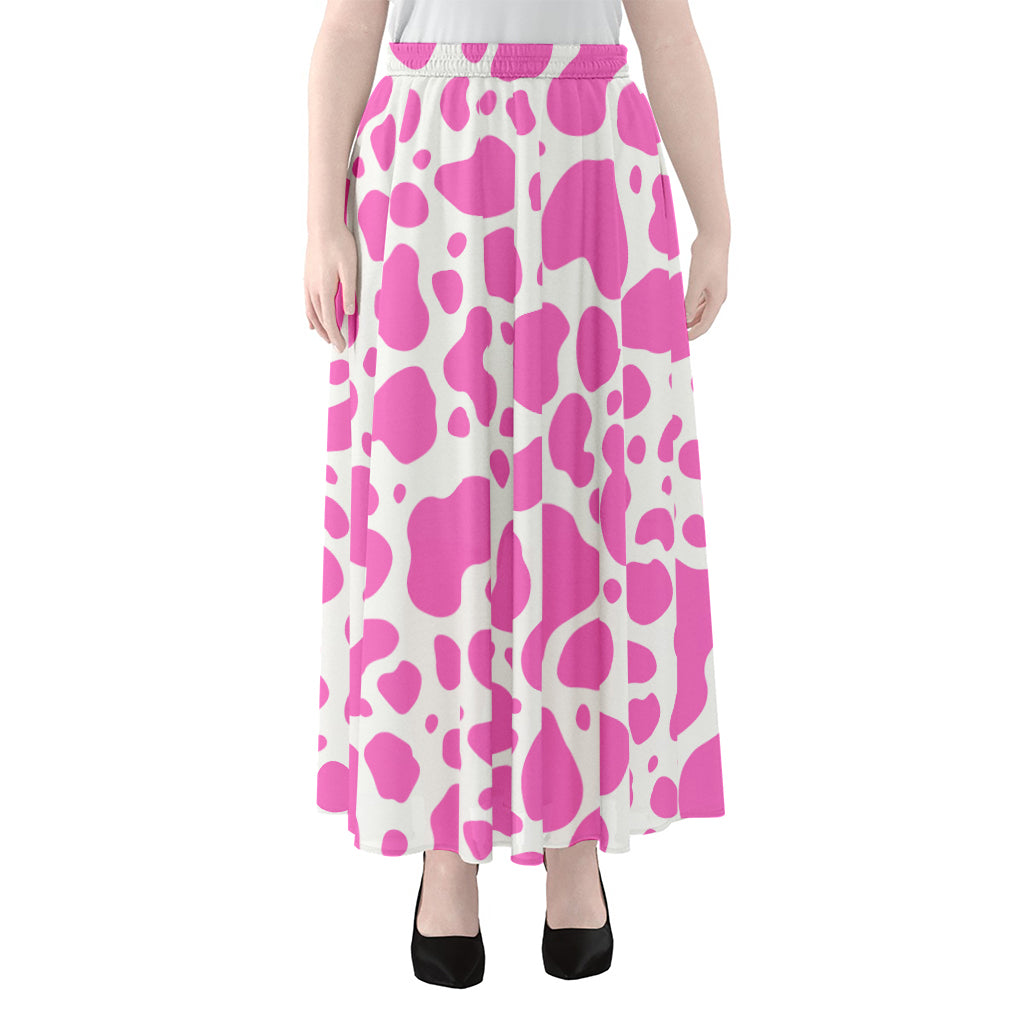 Pink And White Cow Print Chiffon Maxi Skirt