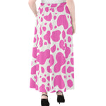 Pink And White Cow Print Chiffon Maxi Skirt