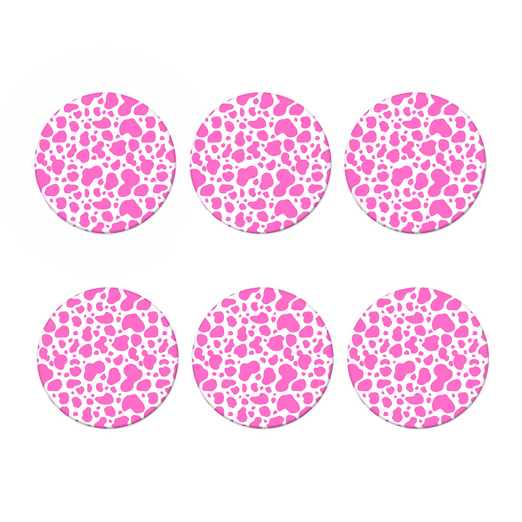 Pink And White Cow Print Coaster Set