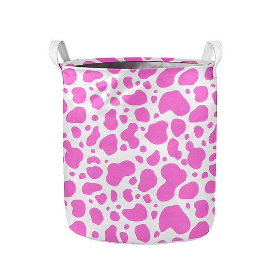 Pink And White Cow Print Collapsible Laundry Basket