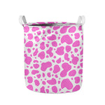 Pink And White Cow Print Collapsible Laundry Basket