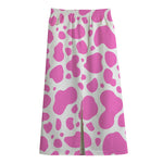 Pink And White Cow Print Cotton Front Slit Maxi Skirt