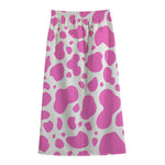 Pink And White Cow Print Cotton Front Slit Maxi Skirt
