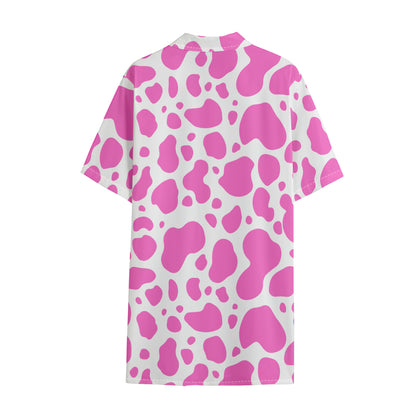 Pink And White Cow Print Cotton Hawaiian Shirt