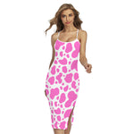 Pink And White Cow Print Cross Back Cami Dress