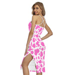 Pink And White Cow Print Cross Back Cami Dress