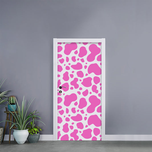 Pink And White Cow Print Door Sticker