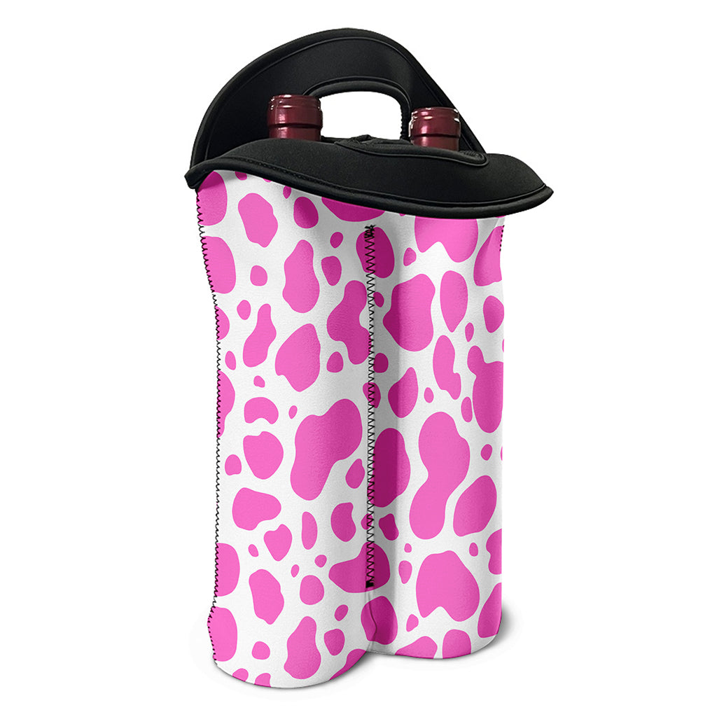 Pink And White Cow Print Double Neoprene Wine Tote