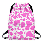 Pink And White Cow Print Drawstring Backpack
