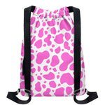 Pink And White Cow Print Drawstring Backpack