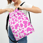 Pink And White Cow Print Drawstring Backpack