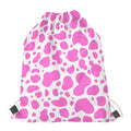 Pink And White Cow Print Drawstring Bag