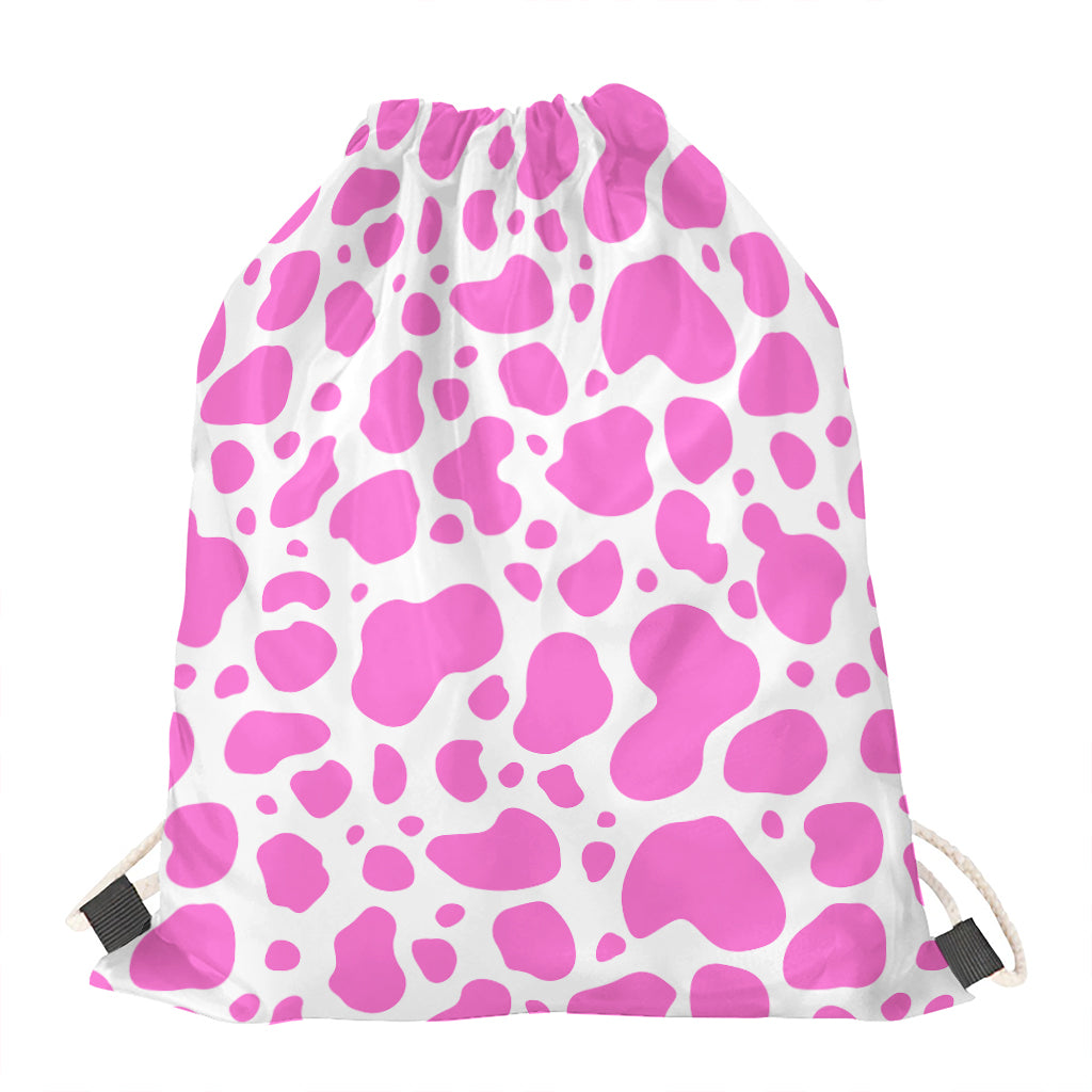 Pink And White Cow Print Drawstring Bag