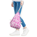 Pink And White Cow Print Drawstring Bag