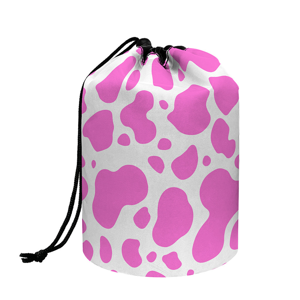 Pink And White Cow Print Drawstring Makeup Bag