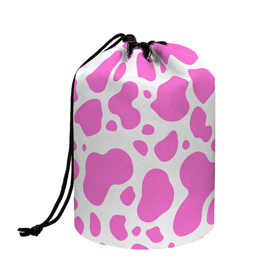 Pink And White Cow Print Drawstring Makeup Bag